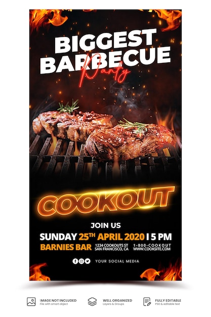 PSD bbq party and food menu promotion banner template