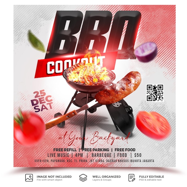 PSD bbq party and food menu social media promotion template
