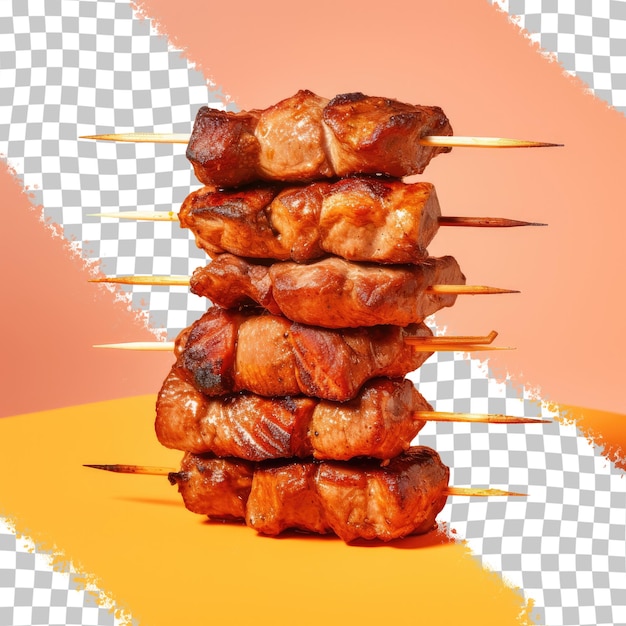 Bbq pork kebab on a transparent background ready to cook