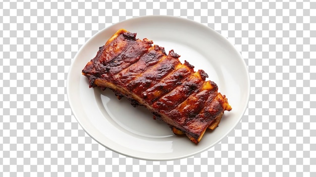 Bbq ribs on a white plate on transparent background