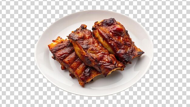 PSD bbq ribs on a white plate on transparent background