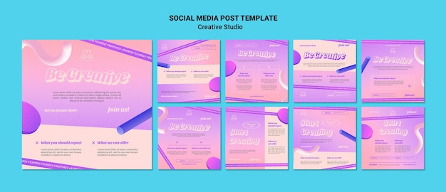 Be creative design studio instagram posts collection with 3d shapes