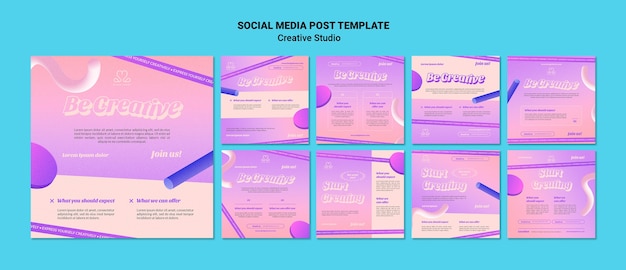 PSD 3dシェイプのクリエイティブなデザインスタジオのinstagram投稿コレクションになりましょう
