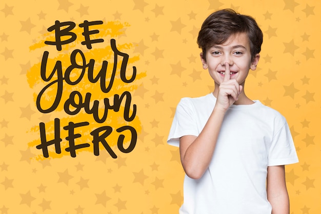 PSD be your own hero young cute boy mock-up