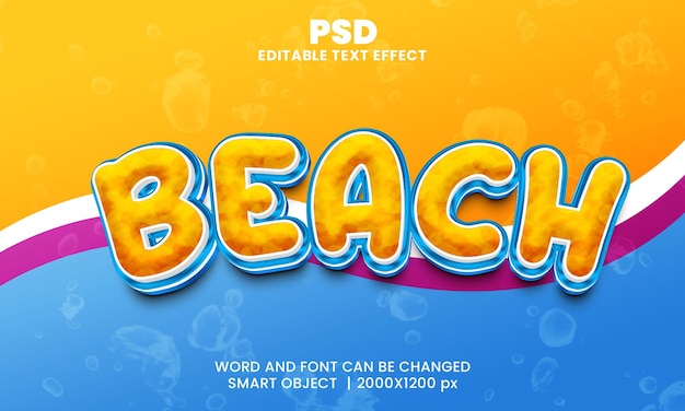 Effetto testo modificabile beach 3d psd premium con sfondo