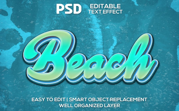 PSD modello di effetto testo modificabile beach 3d psd