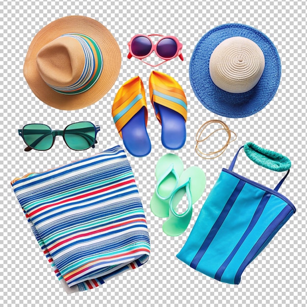 PSD beach accessories on transparent background