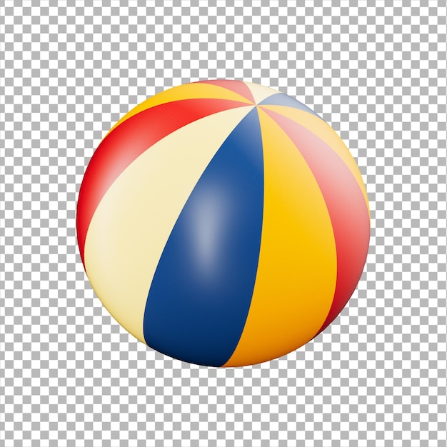 A beach ball with a blue and yellow striped ball on a gray background