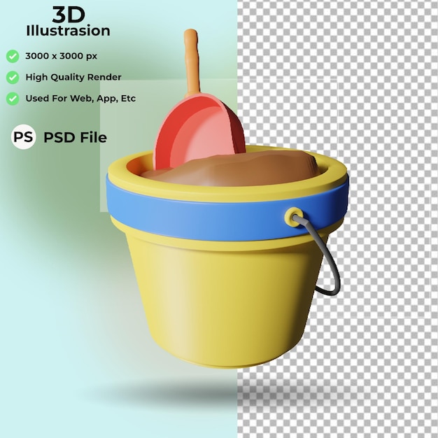 Beach, bucket icon 3d illustration