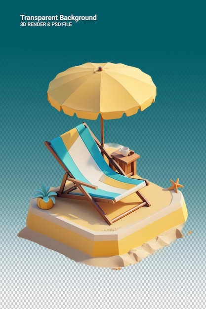 PSD una sedia da spiaggia e un ombrello sono su una piattaforma