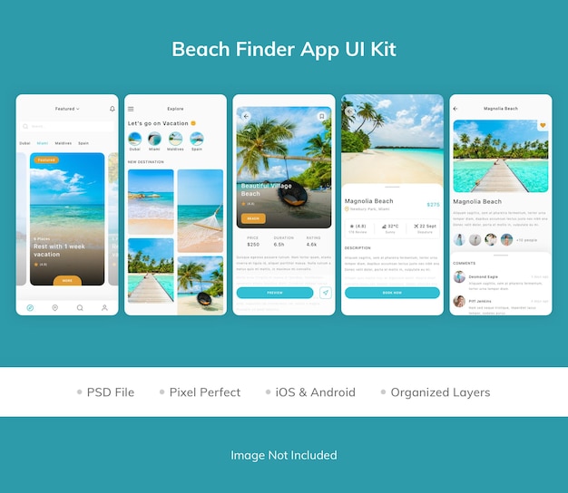 PSD beach finder app ui kit