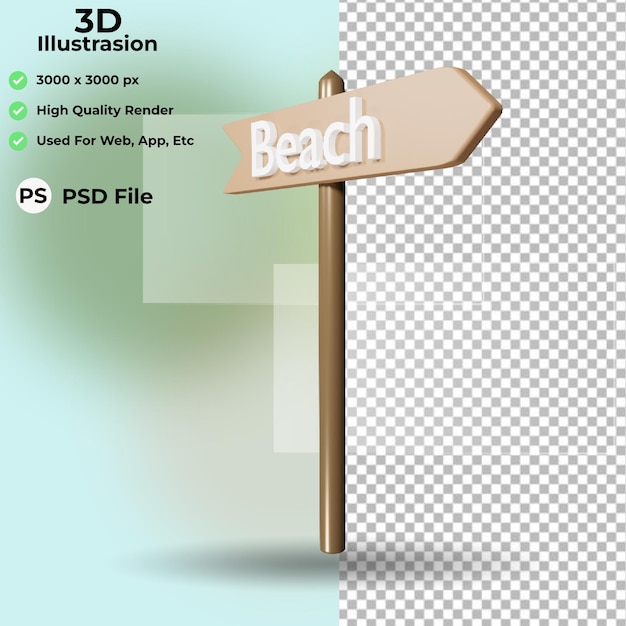 beach icon 3d illustration, arrow direction