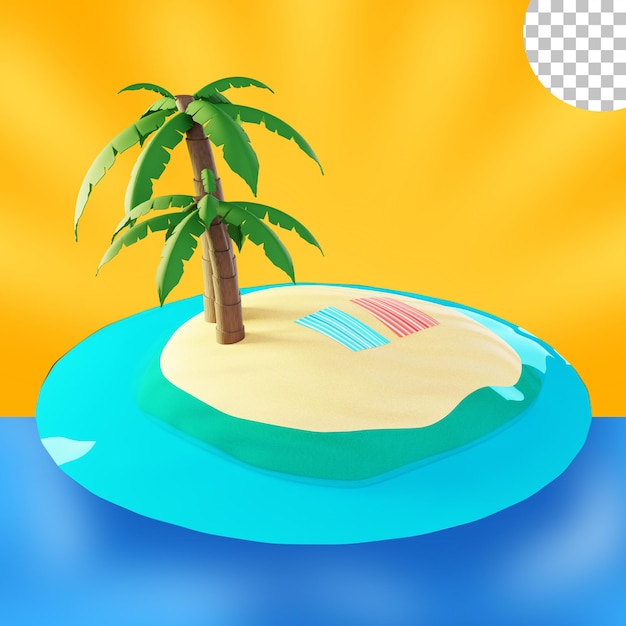 PSD beach island with coconut tree in summer time