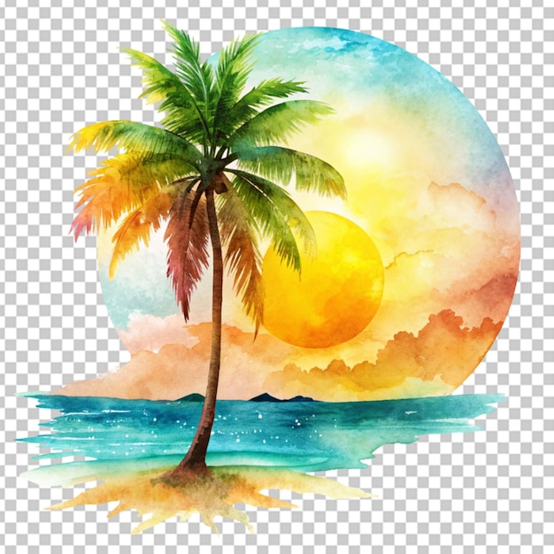PSD acquerello di palma solare da spiaggia