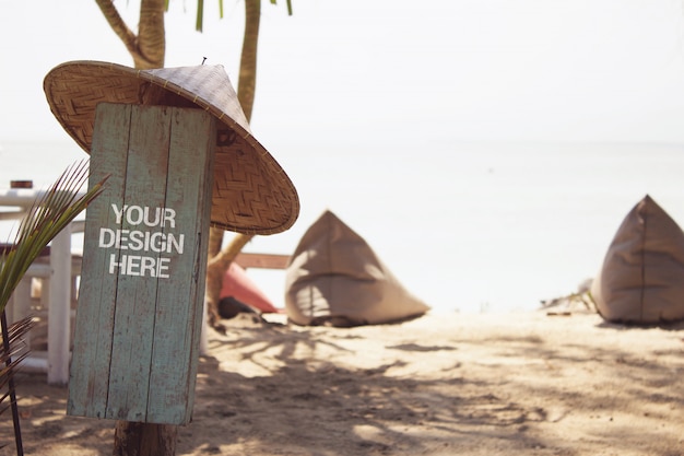 PSD beach paradise signboard mockup