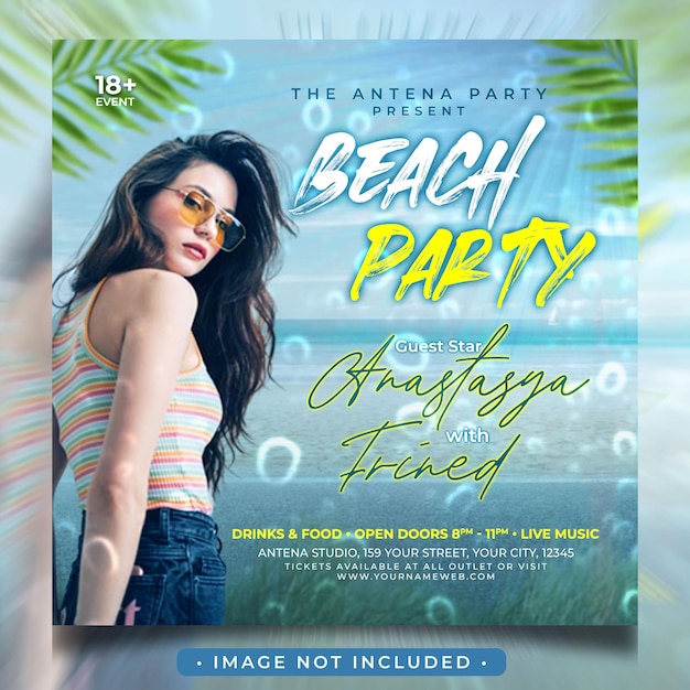 PSD beach party event flyer or social media banner