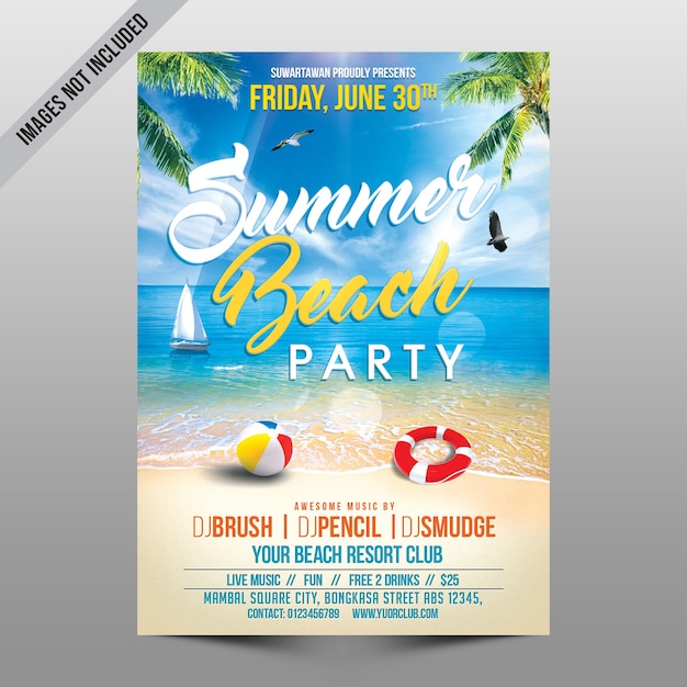 PSD beach party flyer mockup