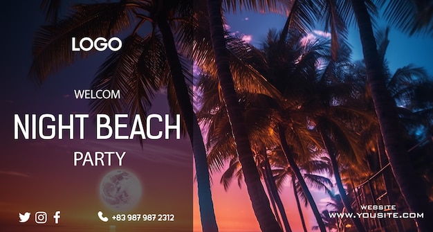 PSD beach party palm trees moon sand