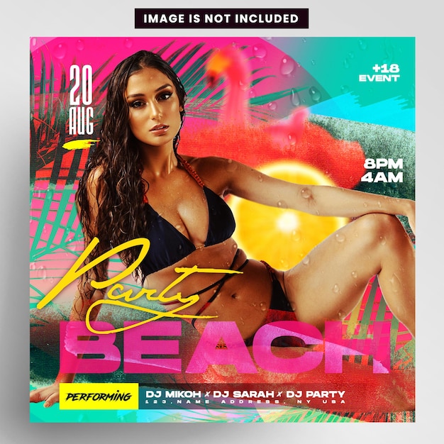 PSD beach party pool days event instagram banner flyer
