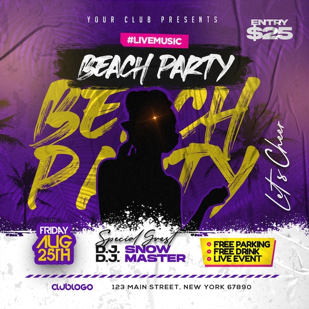 PSD beach party square social media post psd