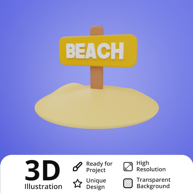 Beach sign 3d illustration