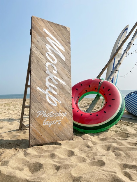 PSD beach sign mockup design