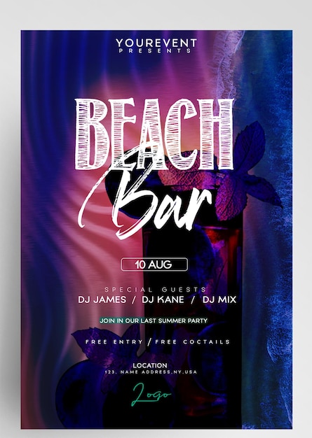 PSD beach summer bar event instagram banner flyer ontwerp