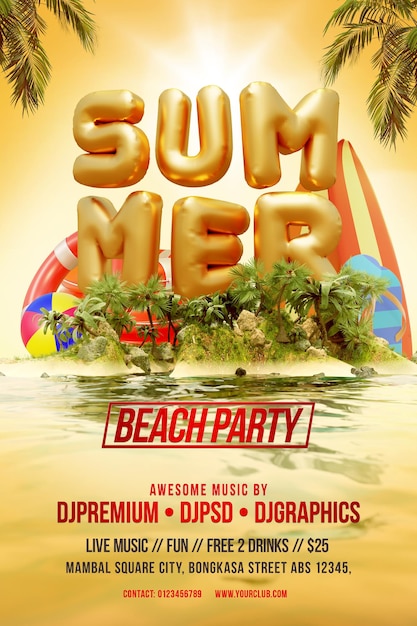 Beach Summer Party Flyer Invitation Template