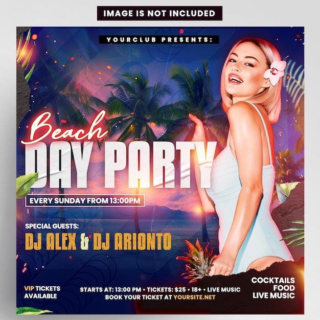 PSD beach summer party flyer template instagram