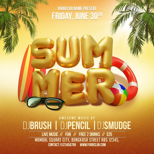 Beach Summer Party Social Media Post Invitation Template