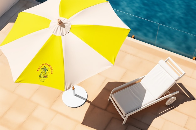 PSD beach umbrella mockup by seaside