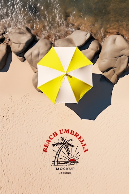 PSD beach umbrella mockup by seaside