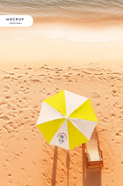 PSD beach umbrella mockup by seaside