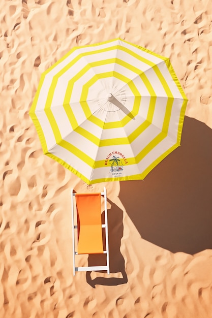 PSD beach umbrella mockup by seaside