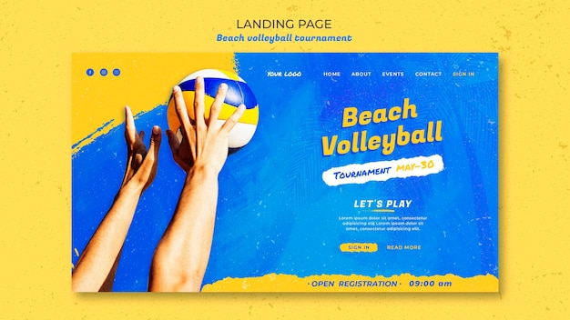 PSD beach volleyball concept landing page template