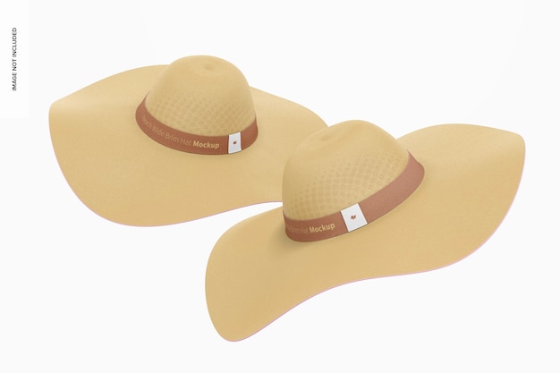 Beach Wide Brim Hats Mockup, Floating