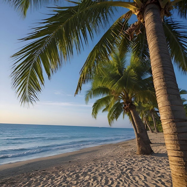 PSD beach with ocean landscape and palm trees