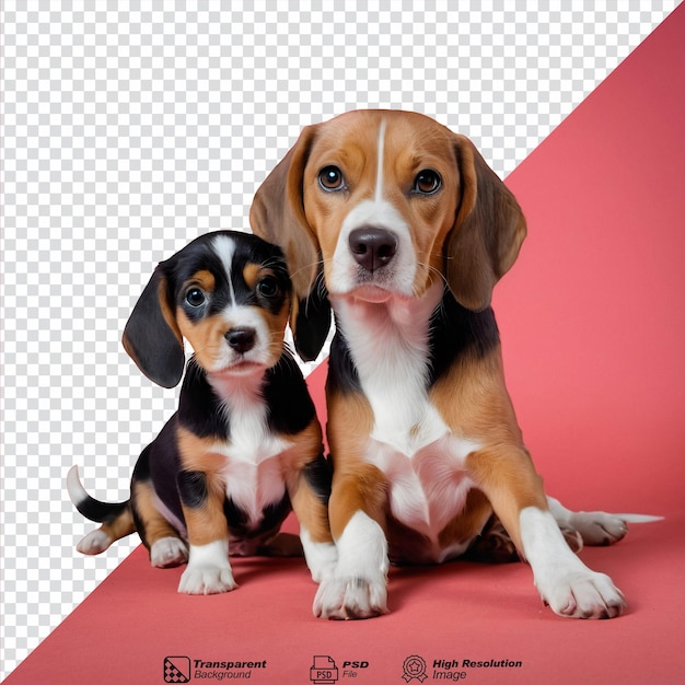 Beagle puppy and miniature pinschers in front of transparent background isolated