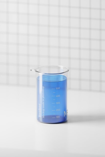 PSD beaker with liquid mockups set with a laboratory backdrop