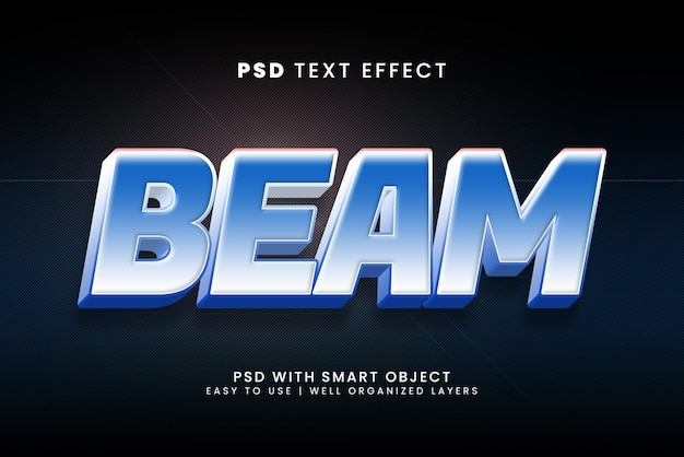 PSD beam editable 3d text effect with light and lens text style