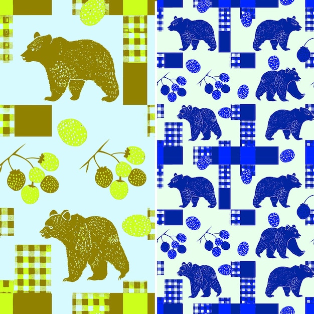 PSD a bear and a bear are on a blue and yellow background