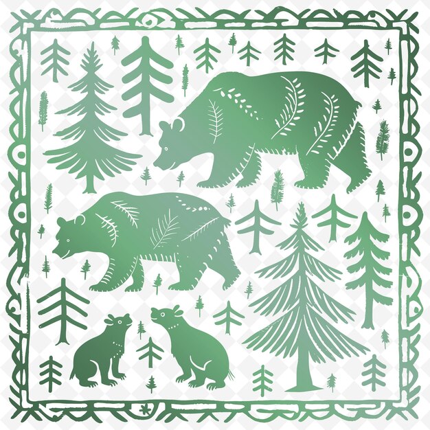 A bear and bear are in the woods with trees and snow