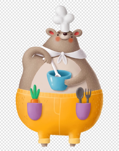 Bear cooking holding a bowl