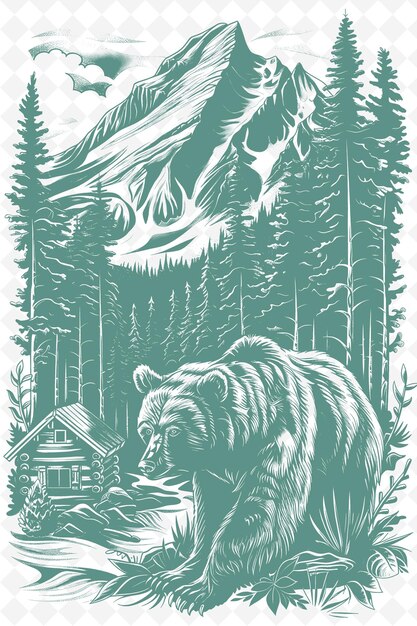 PSD a bear and a house are in the woods