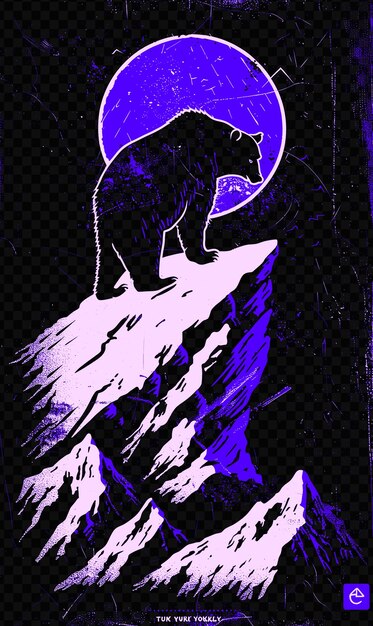 PSD bear standing on a cliff with a mountain range in the backgr psd art design concept poster banner