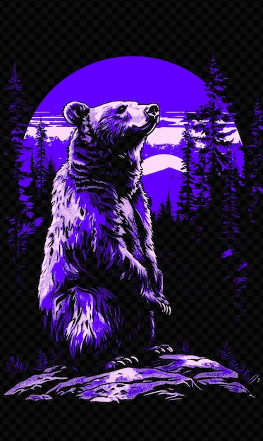 PSD Медведь, стоящий на задних ногах с лесом на заднем плане пост psd художественный дизайн концепция постер баннер