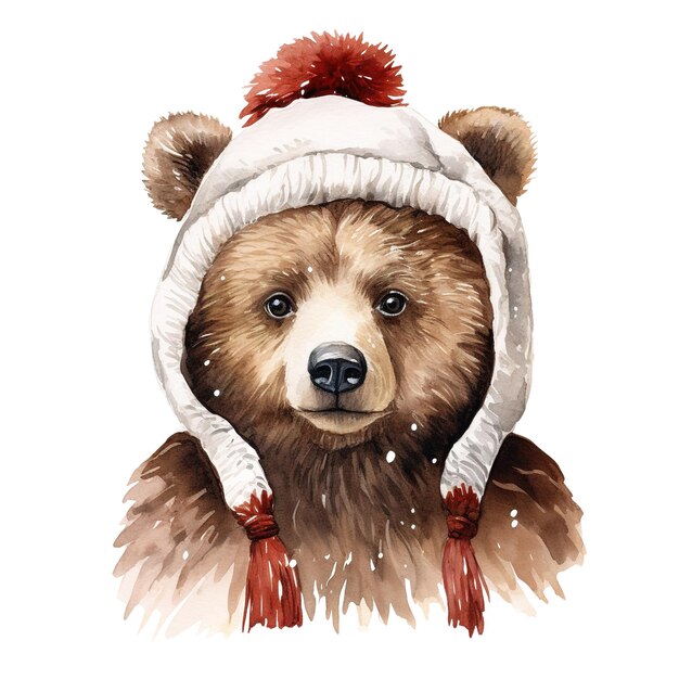 PSD orso che indossa vestiti d'inverno per l'evento natalizio acquarello stile ai generato