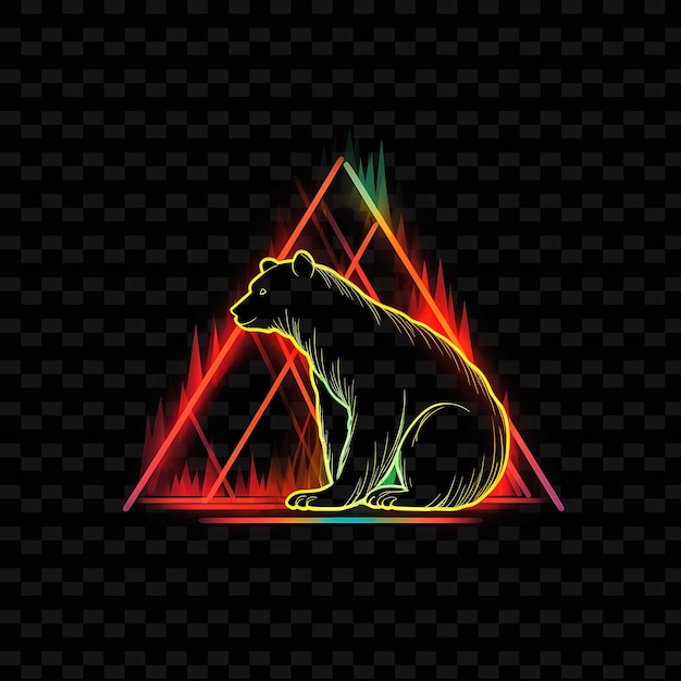 Bear Wilderness Retreat Angular Neon Lines Campfire Furry Bo Png Y2k Shapes Transparent Light Arts