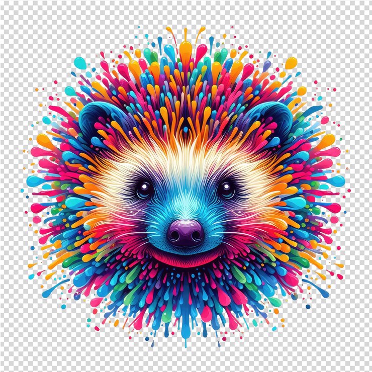 PSD a bear with colorful hair is drawn on a white paper