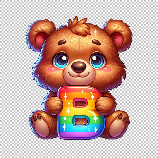 PSD bear with rainbow letter b adorable fantasy wildlife illustration